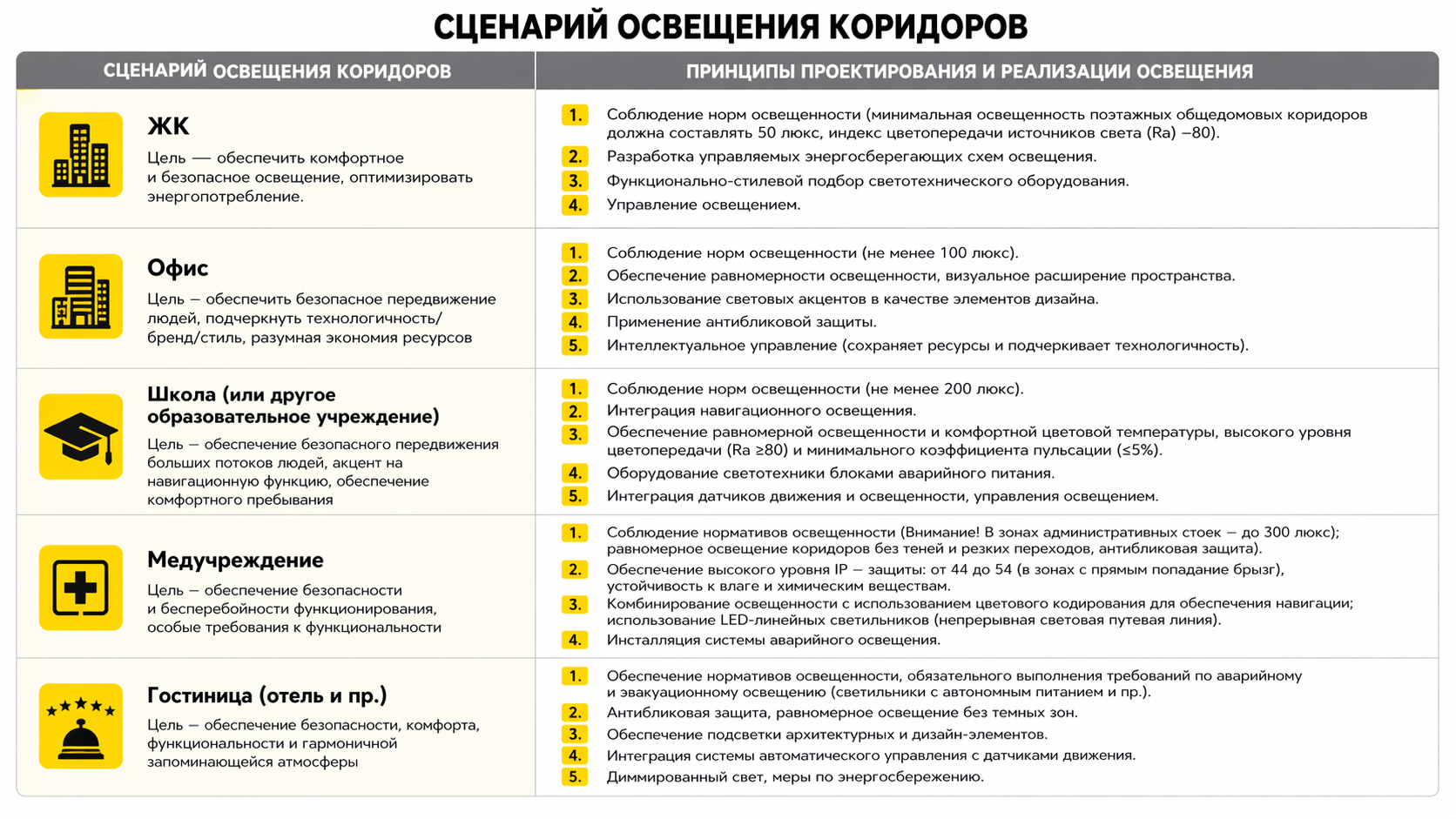 Сценарии освещения коридоров